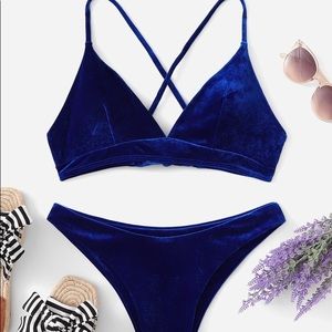 Electric Blue Velvet Bikini Set
